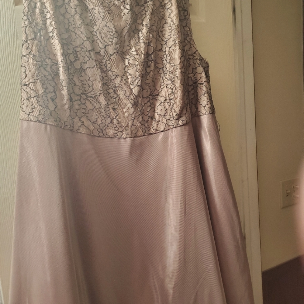 Dressbarn Cocktail Dress,Size 24, Beige/Black Lace Flower w/Beige Underlay
